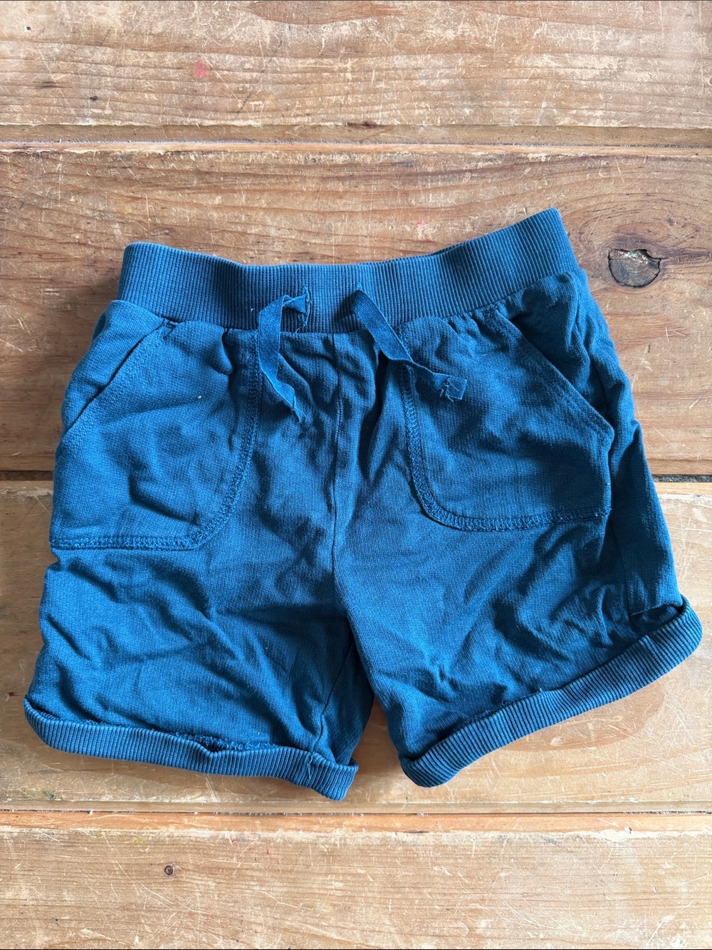 Toddler Teal Knit Drawstring Shorts with Pockets